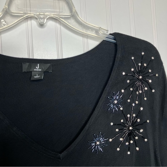 Jason Wu Knit Top Large Black Headed Festive Party Holiday New Years V-neck - Picture 3 of 7